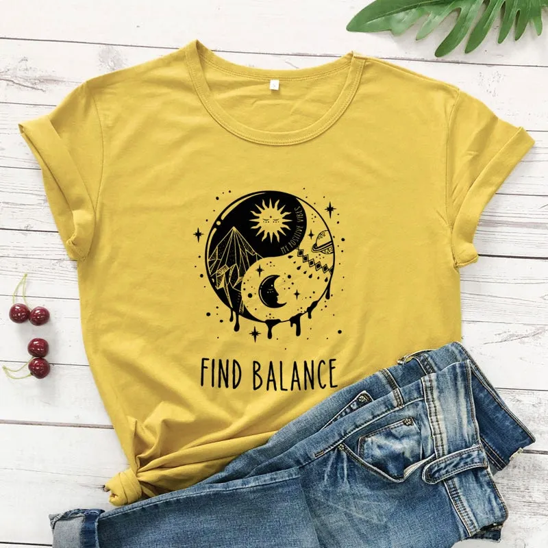 Find Balance Yin Yang Mystical Sun Moon Day Night Women's T-Shirt