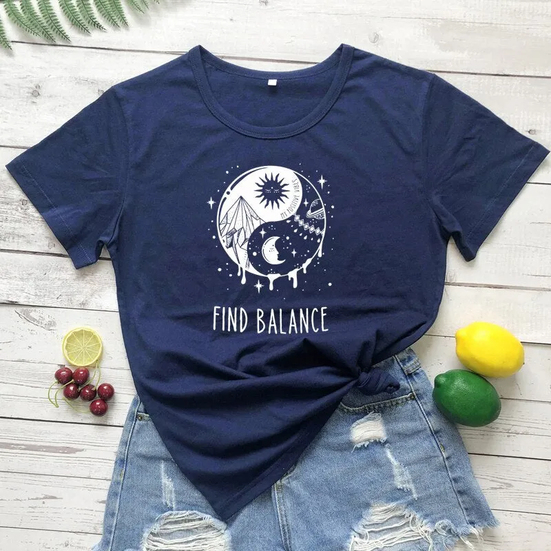 Find Balance Yin Yang Mystical Sun Moon Day Night Women's T-Shirt