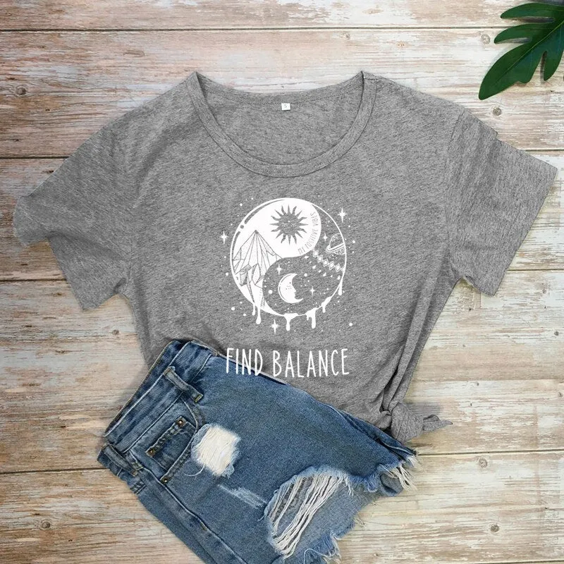 Find Balance Yin Yang Mystical Sun Moon Day Night Women's T-Shirt