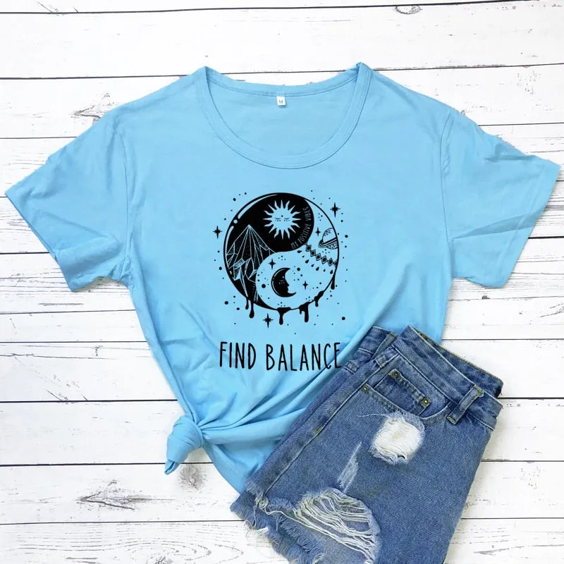 Find Balance Yin Yang Mystical Sun Moon Day Night Women's T-Shirt