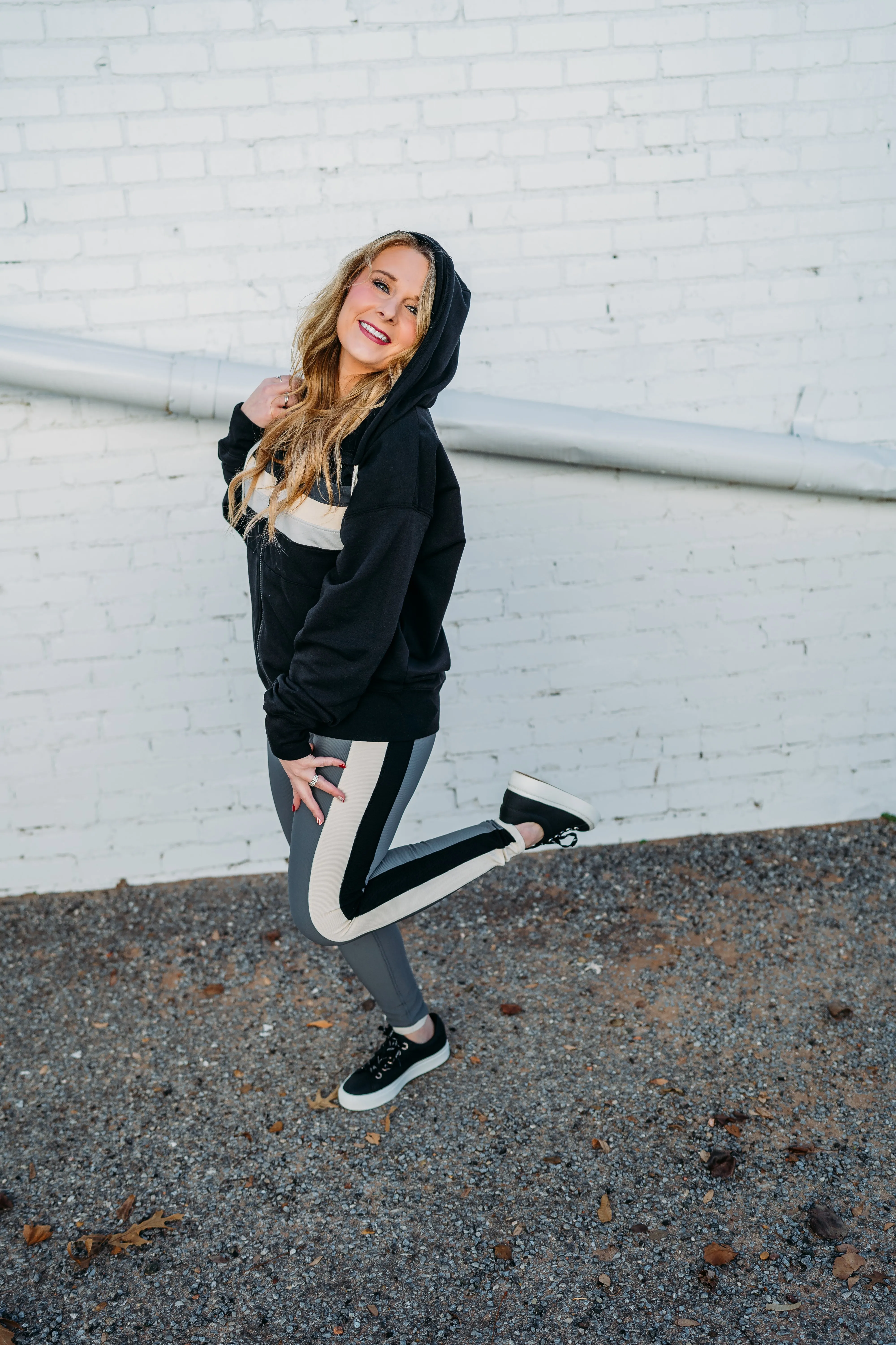 Glyder: Vintage Oversized Zip Up in Black and Carbon, Oatmilk, Ash Grey Stripes