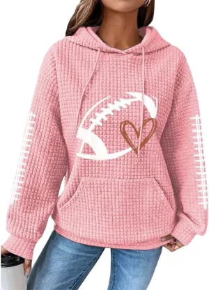 HOTYD Women Waffle Knit Hoodies Drawstring Football Graphic Game Day Sweatshirts Casual Long Sleeve Fashion Y2K Pullover HOTYD Women Waffle Knit Hoodies Drawstring Football Graphic Game Day Sweatshirts Casual Long Sleeve Fashion Y2K Pullover