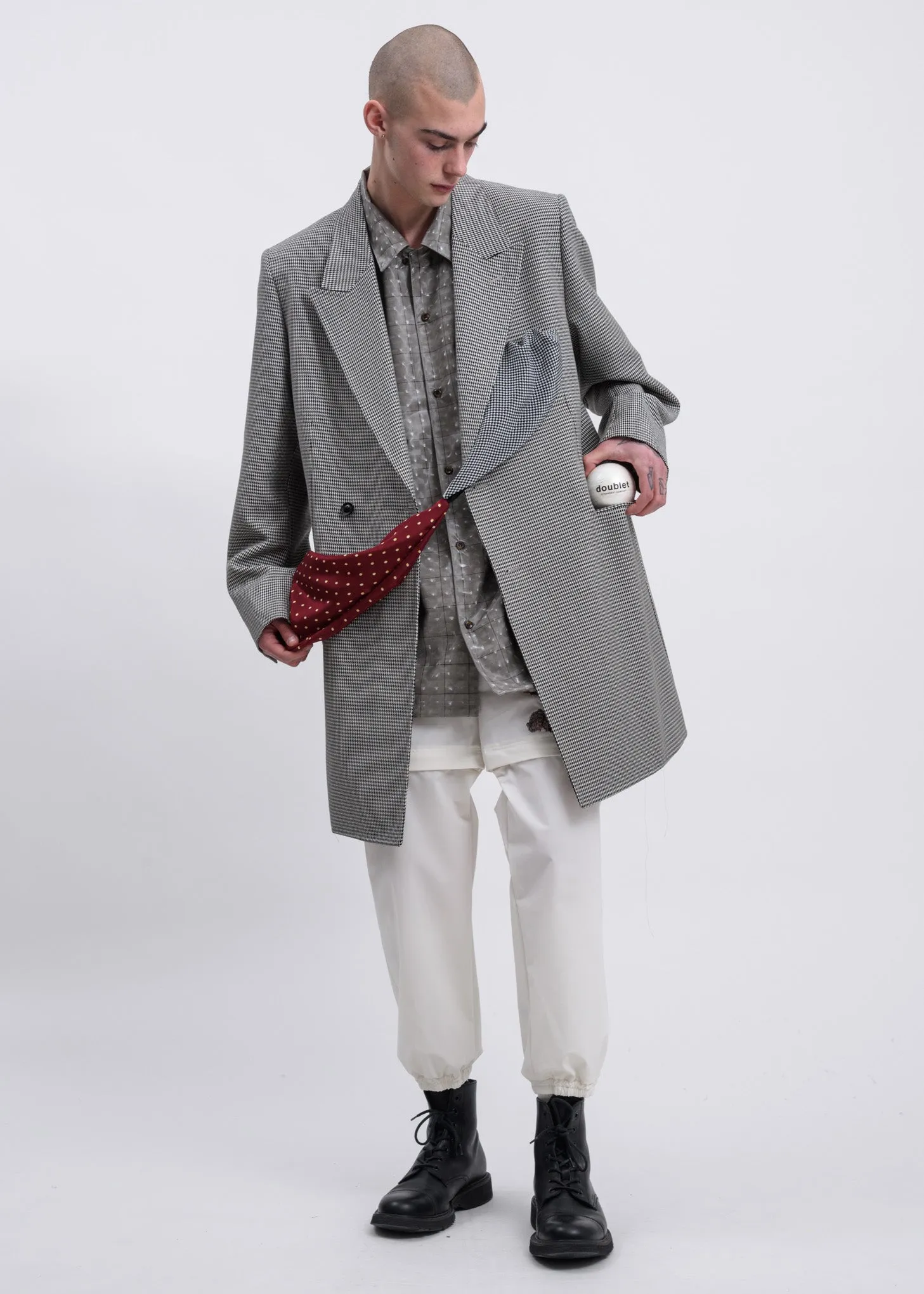 Houndstooth Pe/W Hand-Painted Long Tailored Jacket