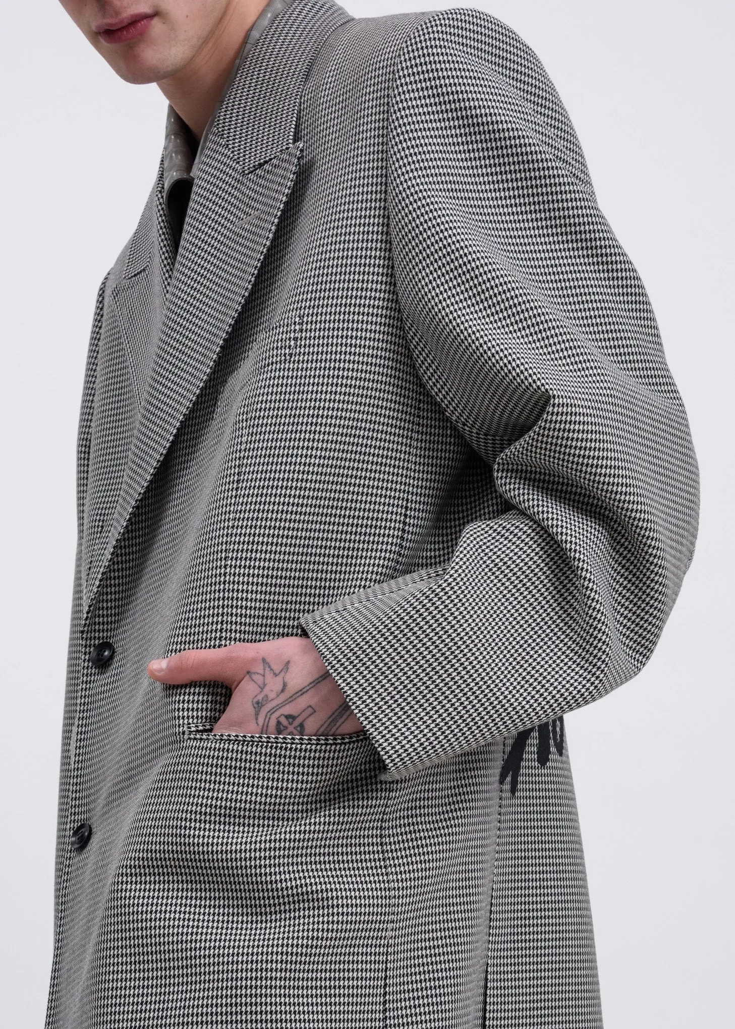 Houndstooth Pe/W Hand-Painted Long Tailored Jacket