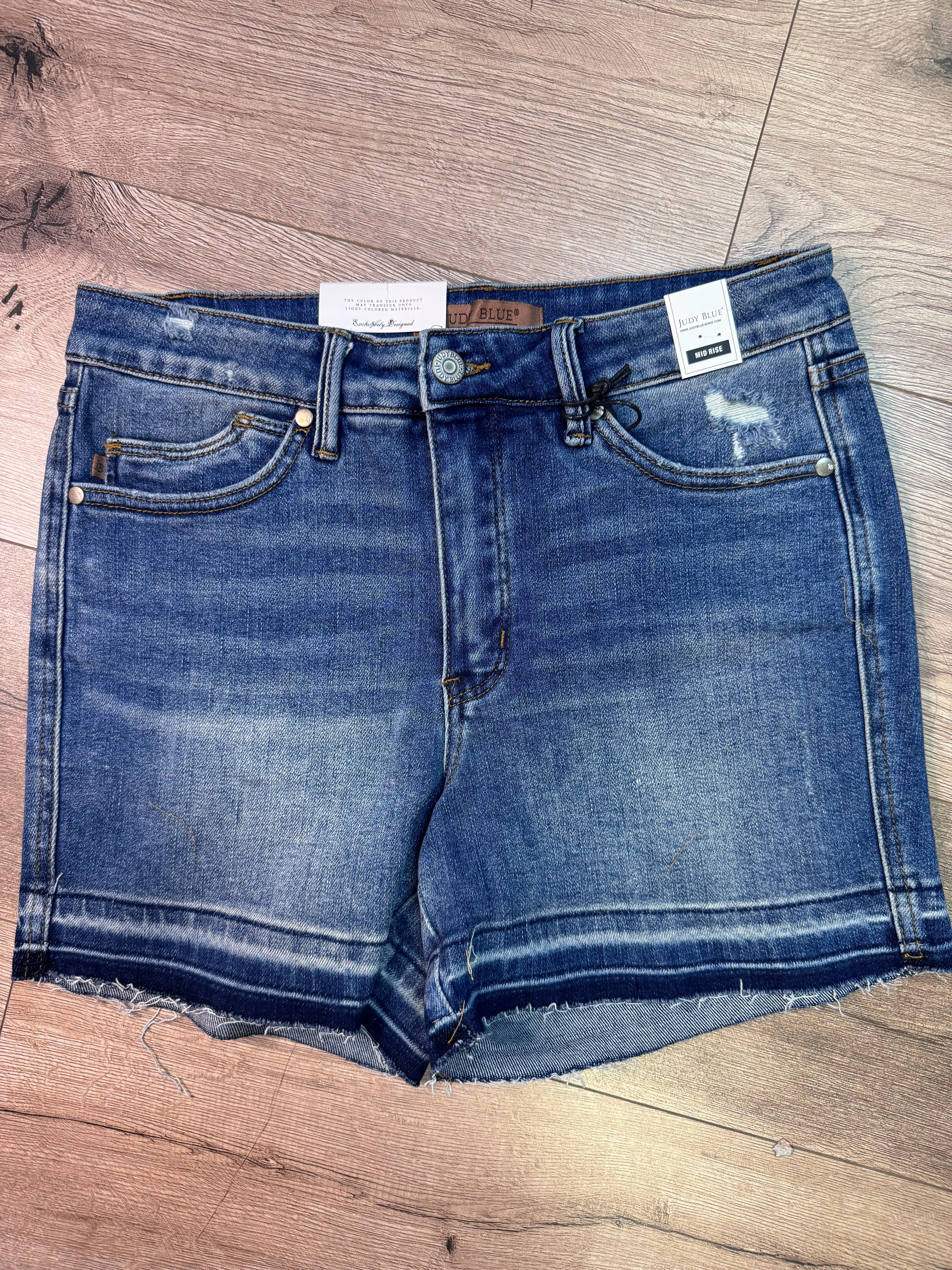 Judy Blue Mid Rise Shorts- "Vintage Wash Release Hem; Tummy Control"