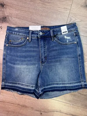 Judy Blue Mid Rise Shorts- "Vintage Wash Release Hem; Tummy Control"