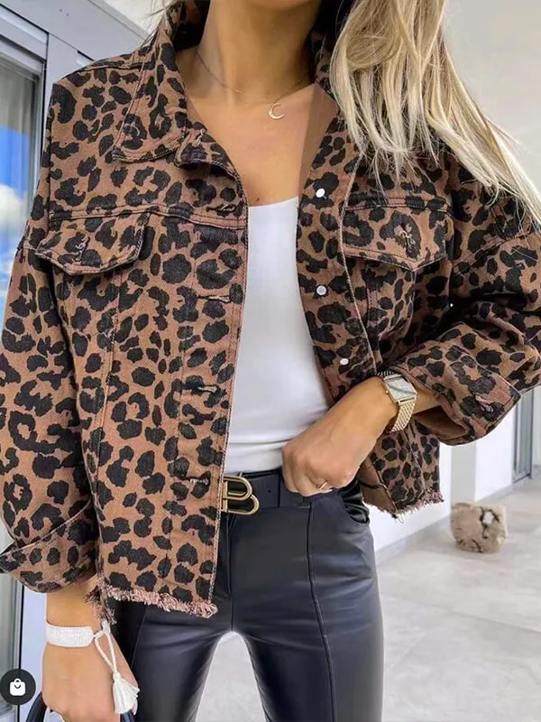 Kloe - Veste En Jean À Manches Longues Et Imprimé Léopard