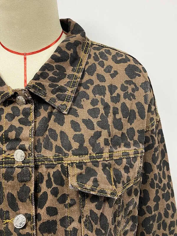 Kloe - Veste En Jean À Manches Longues Et Imprimé Léopard