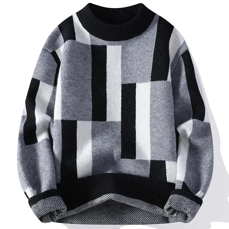 Knitmania | Men's Mock Neck Check Sweater