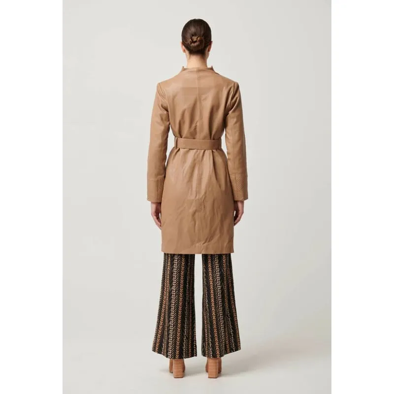 Leighton Leather Herringbone Coat | Wheat