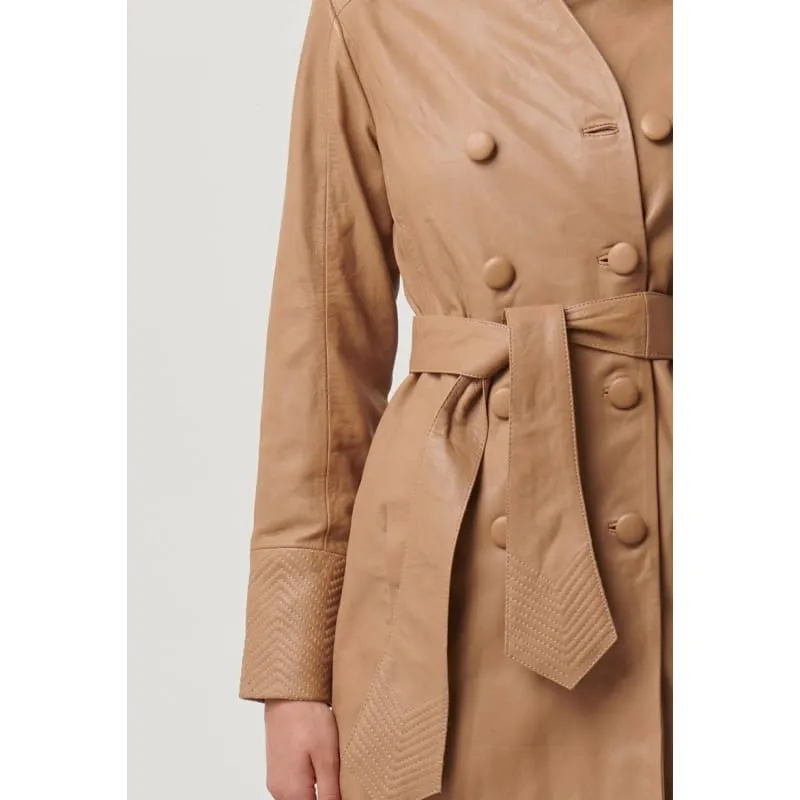 Leighton Leather Herringbone Coat | Wheat