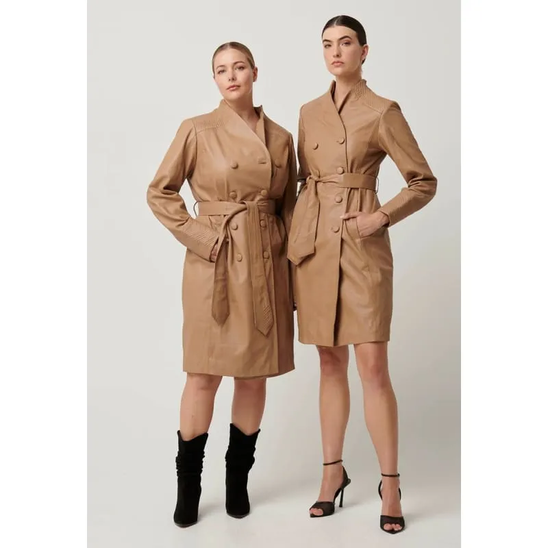 Leighton Leather Herringbone Coat | Wheat
