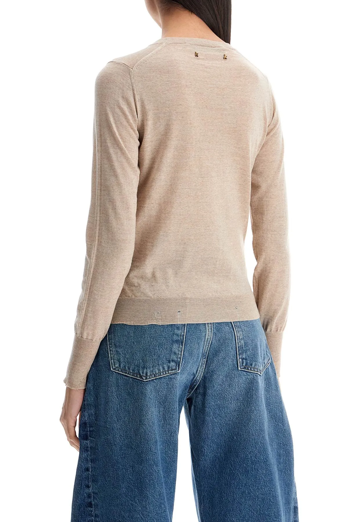 light beige merino wool women's crew neck sweater
