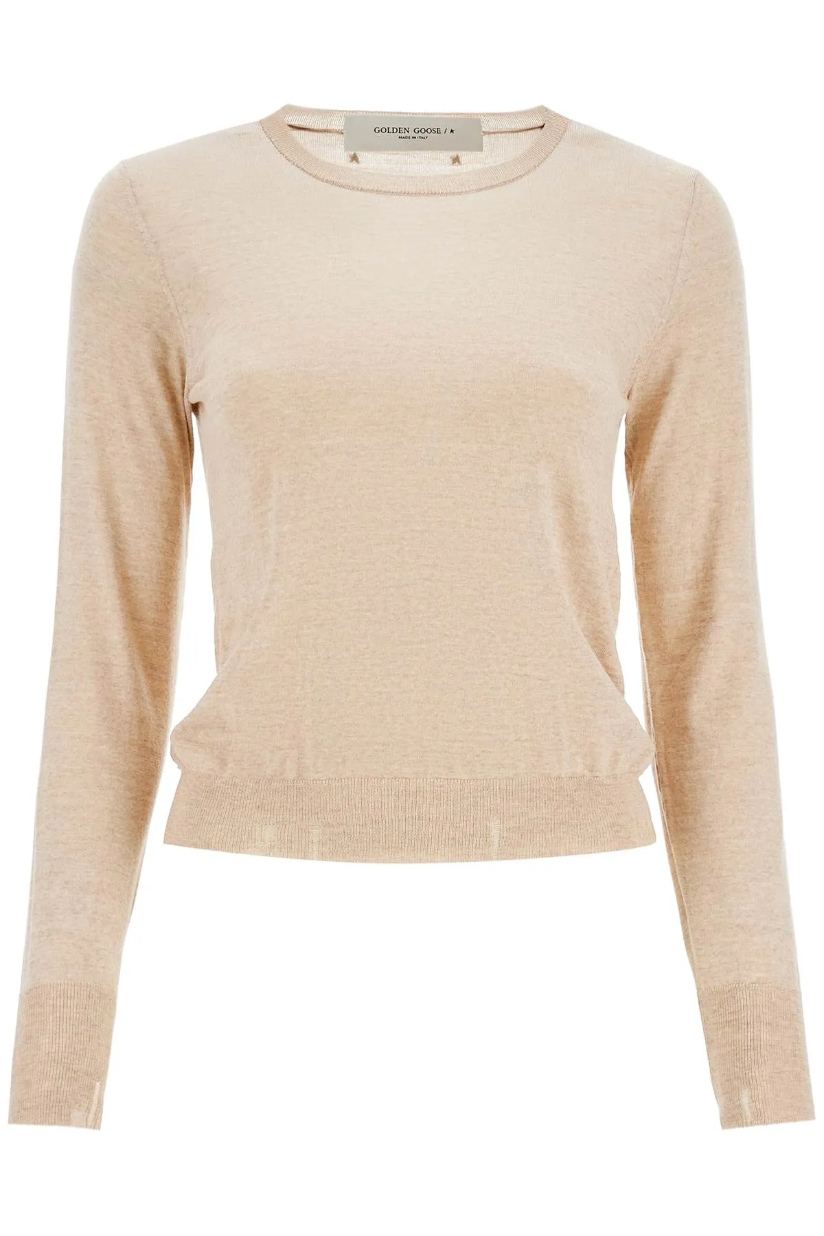 light beige merino wool women's crew neck sweater