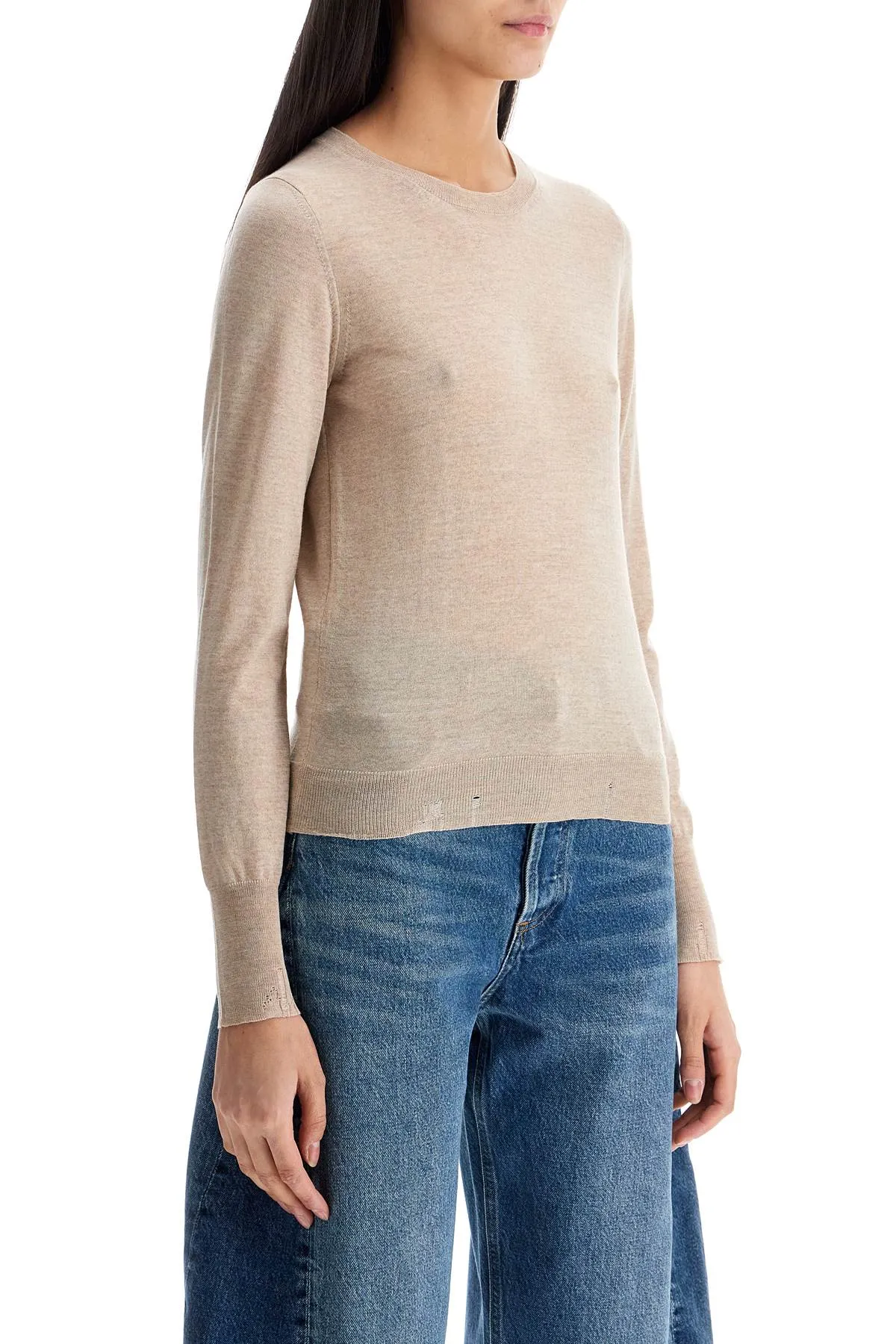 light beige merino wool women's crew neck sweater