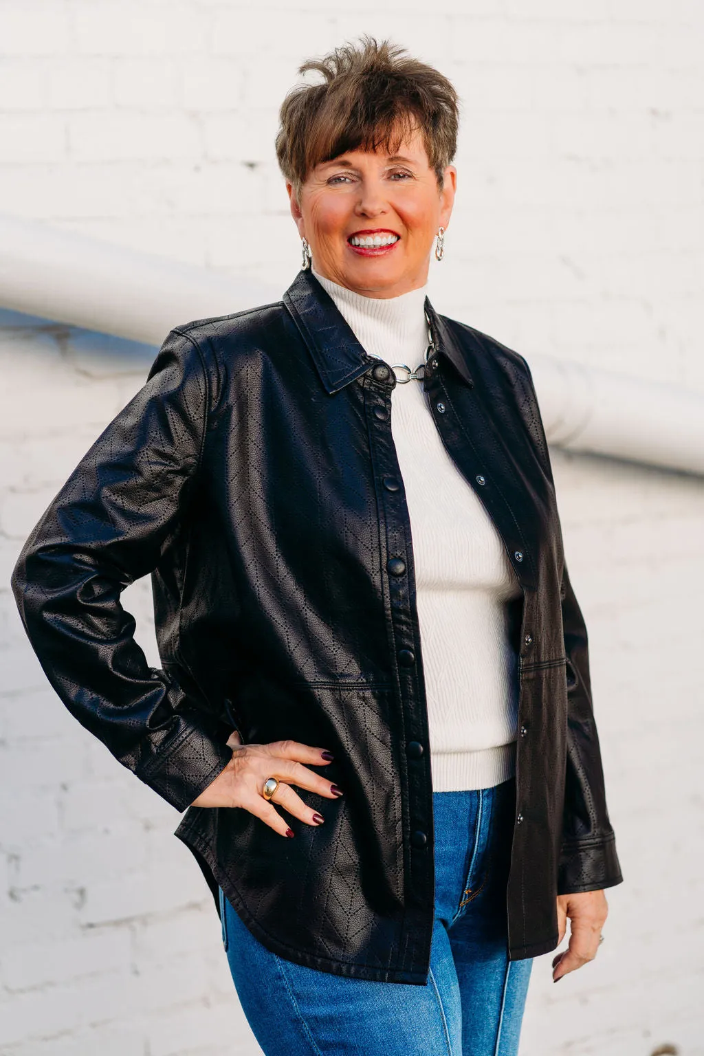Liverpool: Seamed Shacket in Black Chevron