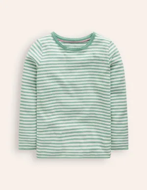 Long Sleeve Pointelle Top-Ivory/Eucalyptus Stripe
