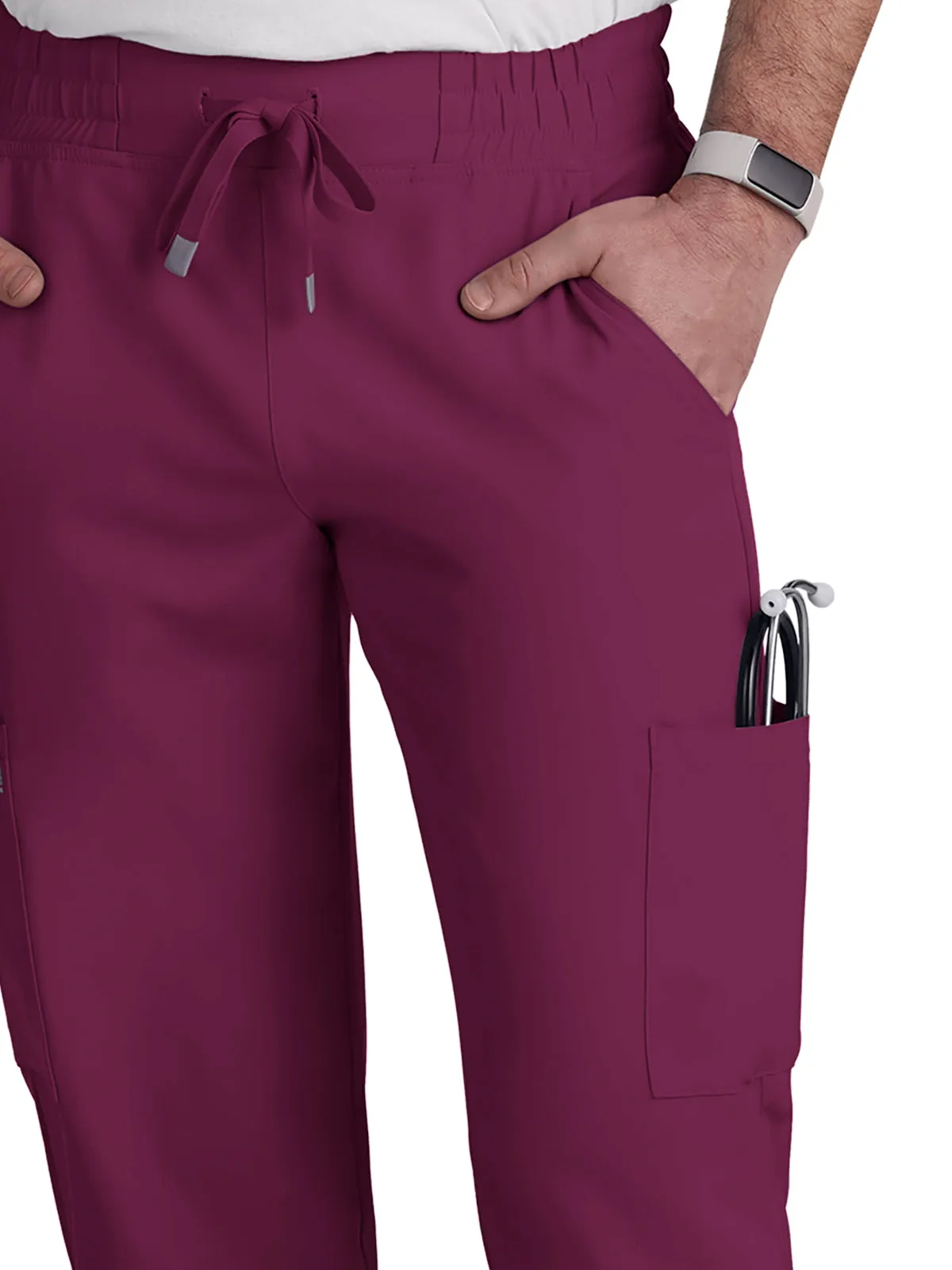 Men's 6-Pocket Drawstring Elastic Waist Neuro Pant - C601 - Wine