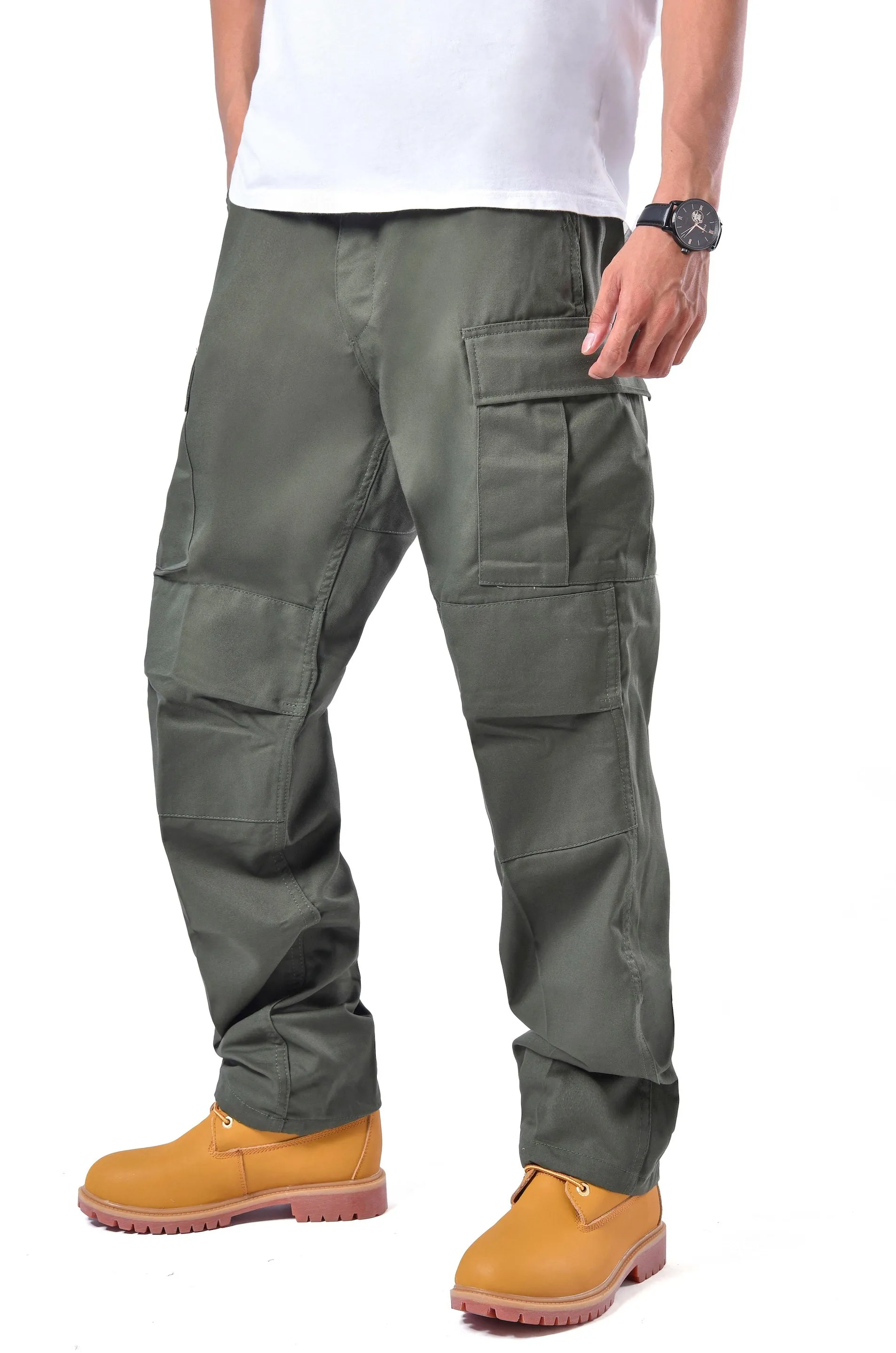 Mens Casual Multi-pocket Camouflage Cargo Pants Military Army Trousers BDU Pants Trousers with Button Fly