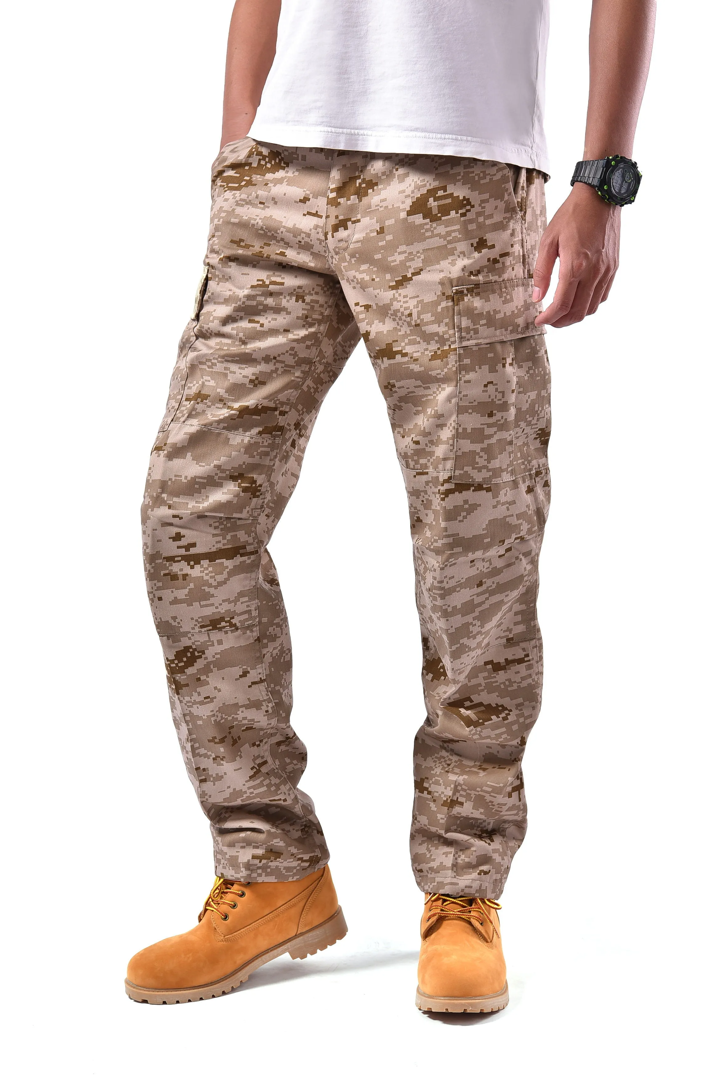 Mens Casual Multi-pocket Camouflage Cargo Pants Military Army Trousers BDU Pants Trousers with Button Fly