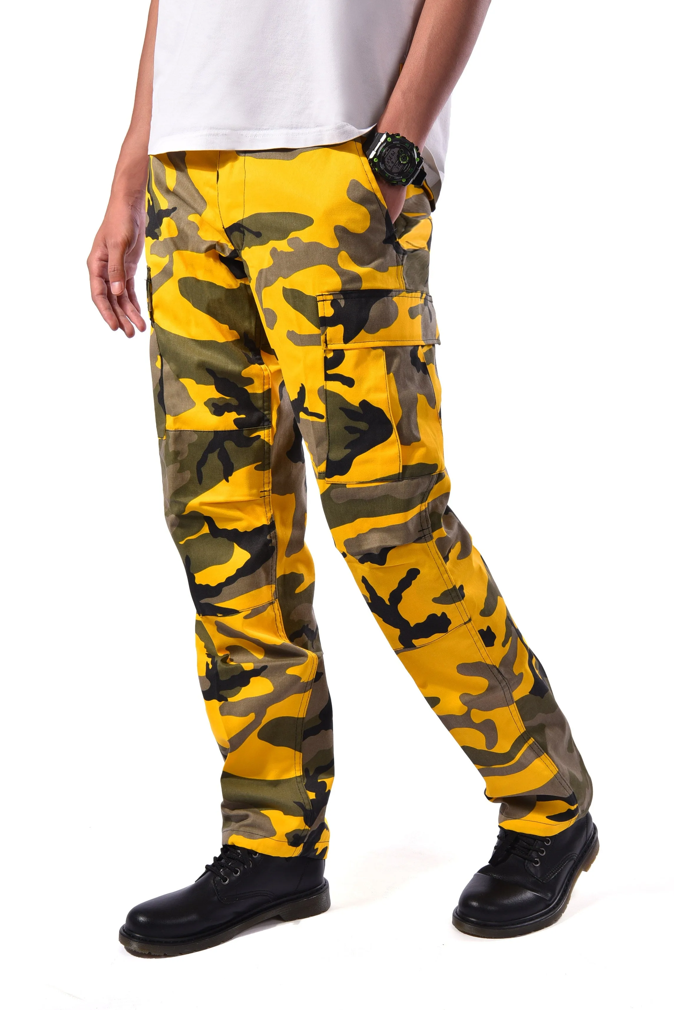 Mens Casual Multi-pocket Camouflage Cargo Pants Military Army Trousers BDU Pants Trousers with Button Fly