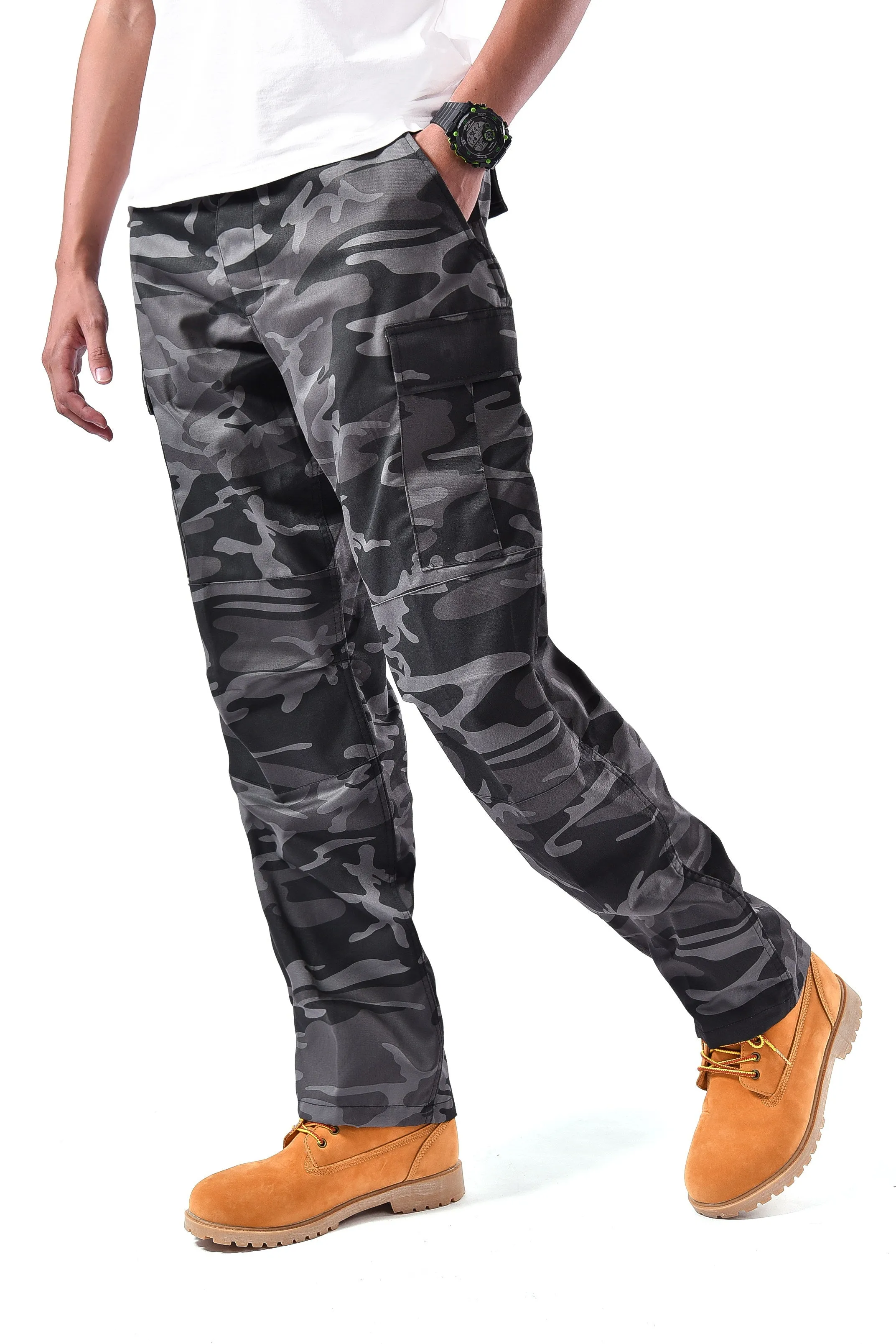 Mens Casual Multi-pocket Camouflage Cargo Pants Military Army Trousers BDU Pants Trousers with Button Fly