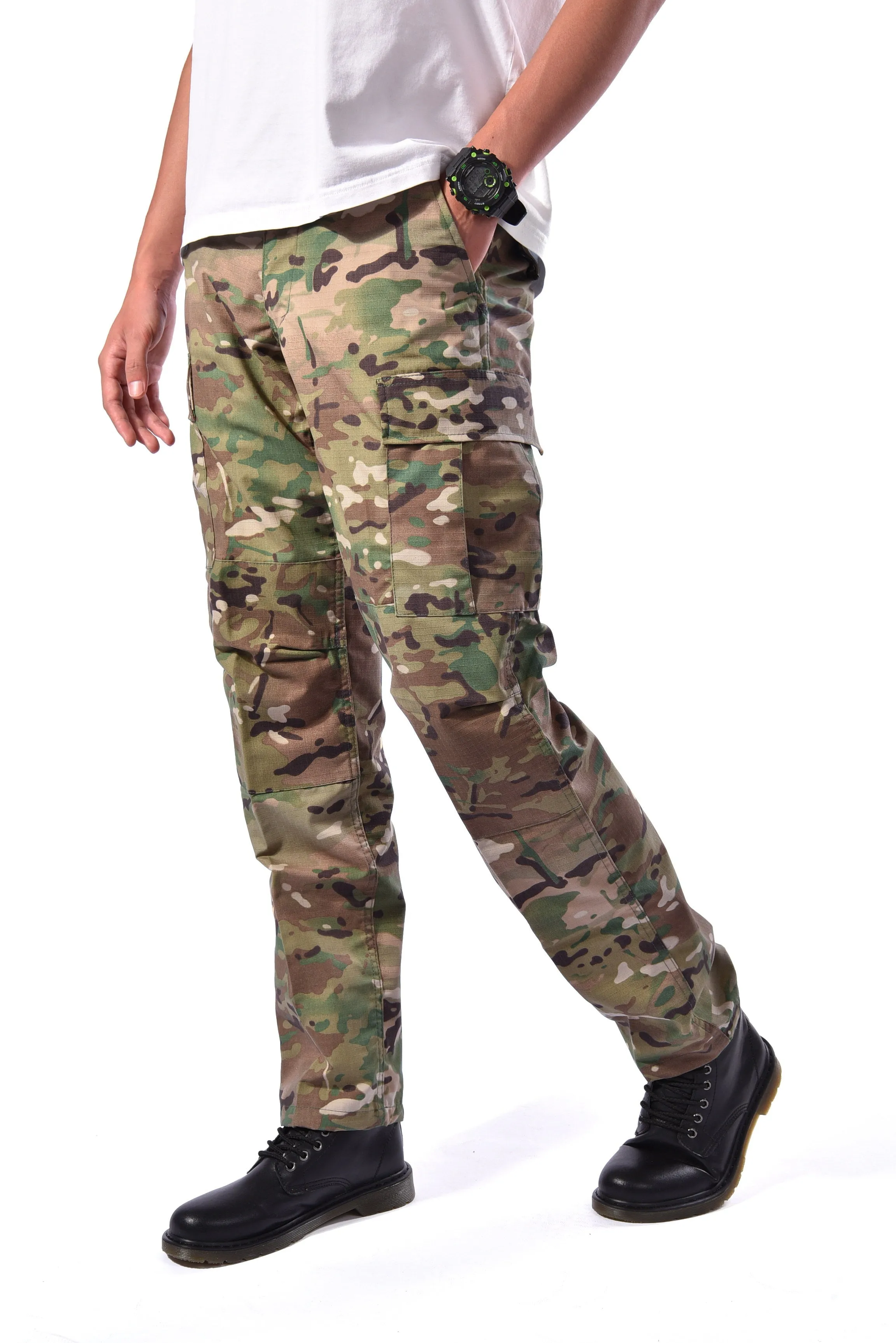 Mens Casual Multi-pocket Camouflage Cargo Pants Military Army Trousers BDU Pants Trousers with Button Fly