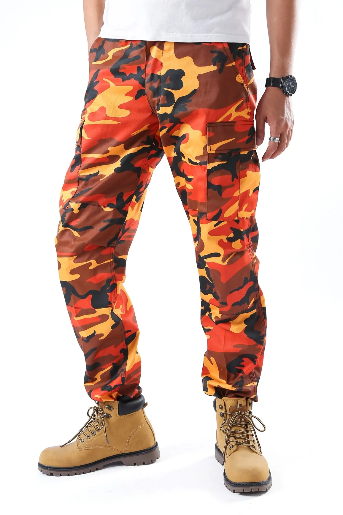 Mens Casual Multi-pocket Camouflage Cargo Pants Military Army Trousers BDU Pants Trousers with Button Fly