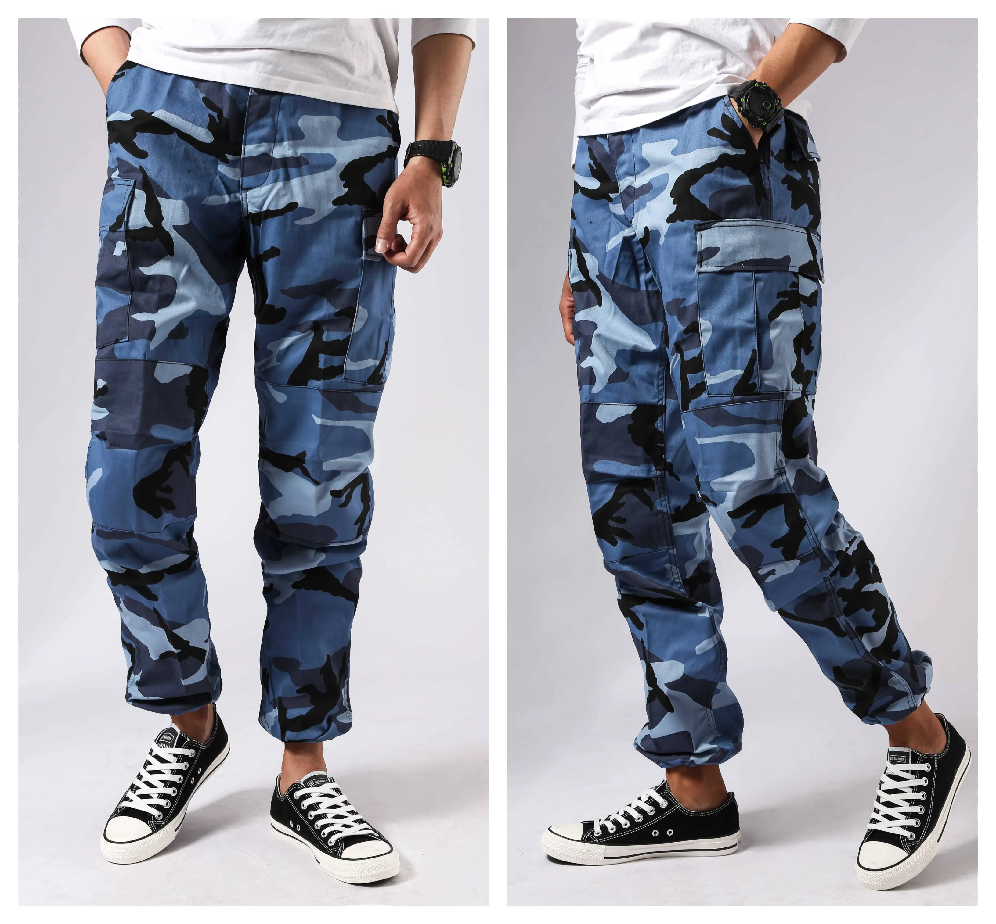 Mens Casual Multi-pocket Camouflage Cargo Pants Military Army Trousers BDU Pants Trousers with Button Fly