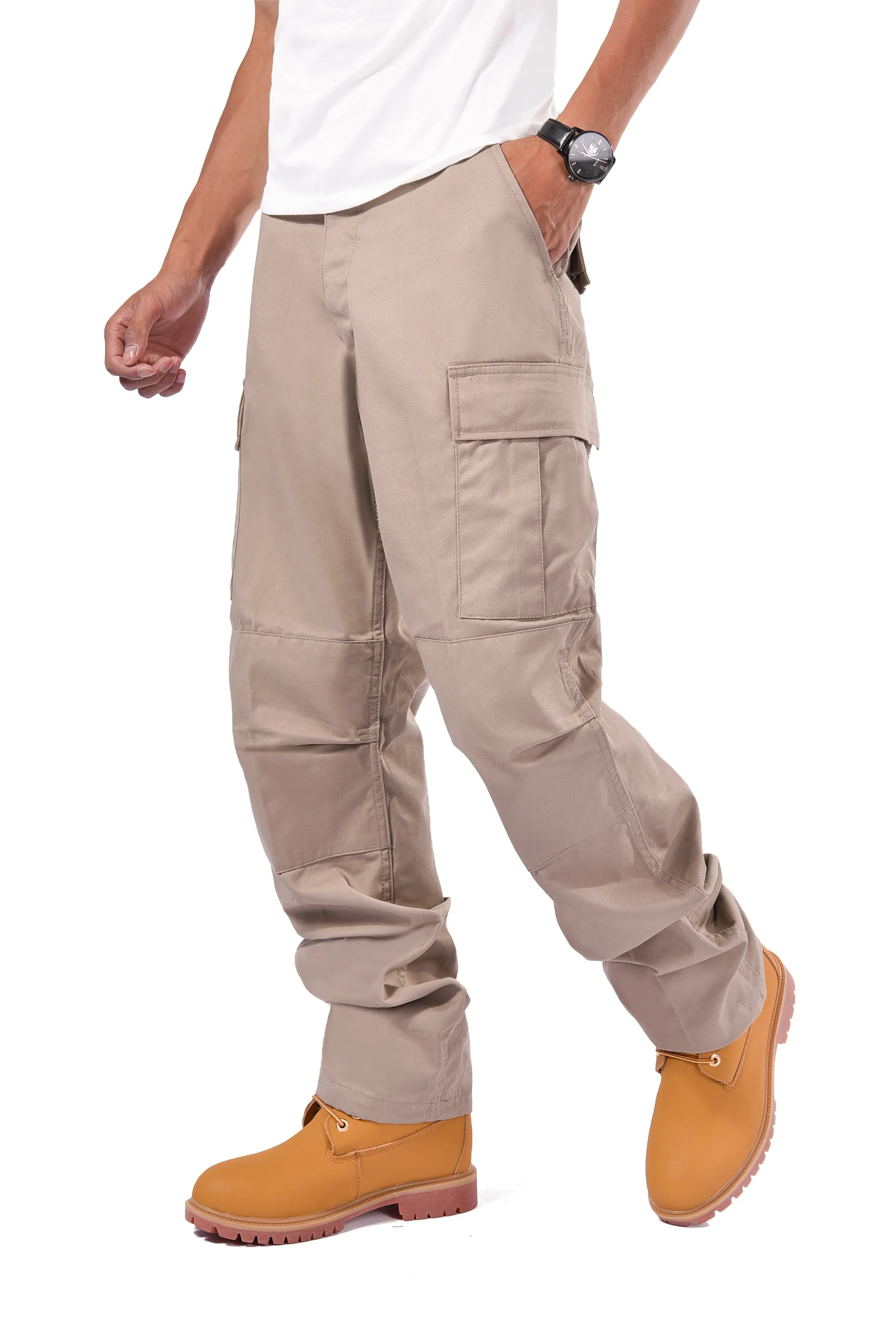 Mens Casual Multi-pocket Camouflage Cargo Pants Military Army Trousers BDU Pants Trousers with Button Fly