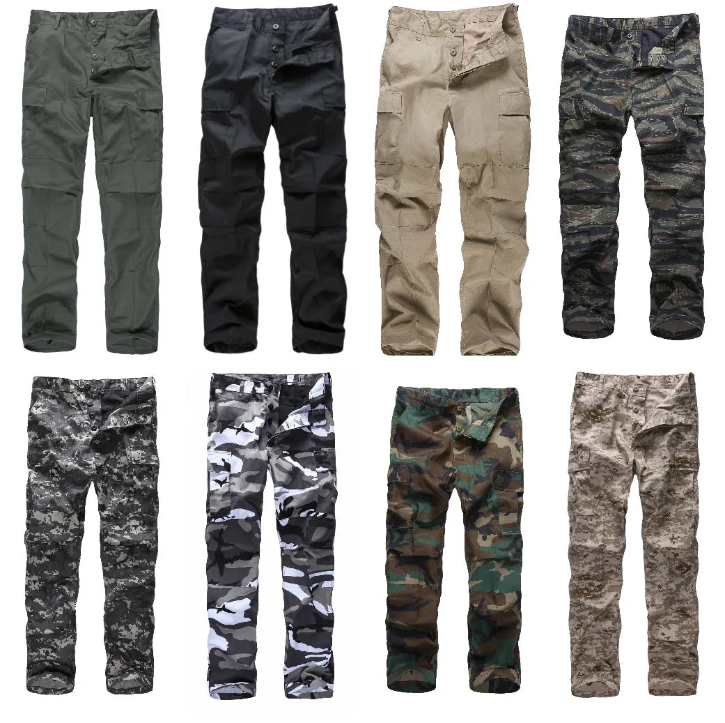 Mens Casual Multi-pocket Camouflage Cargo Pants Military Army Trousers BDU Pants Trousers with Button Fly