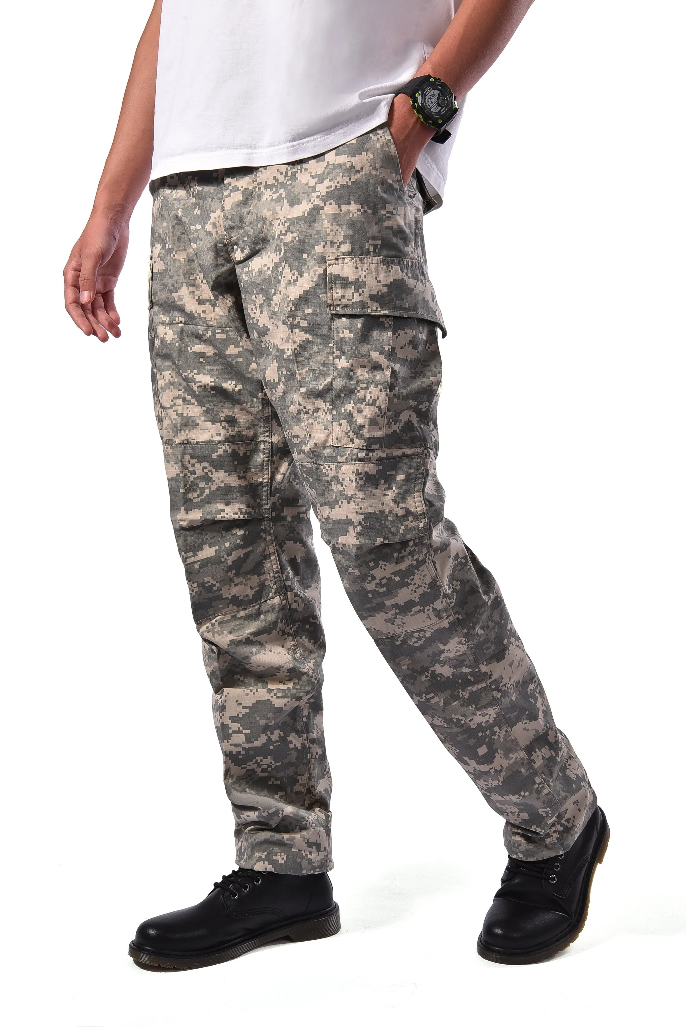 Mens Casual Multi-pocket Camouflage Cargo Pants Military Army Trousers BDU Pants Trousers with Button Fly