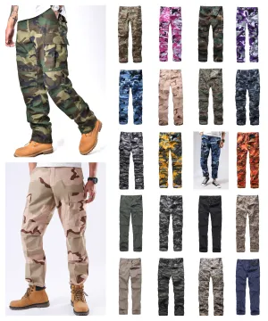 Mens Casual Multi-pocket Camouflage Cargo Pants Military Army Trousers BDU Pants Trousers with Button Fly