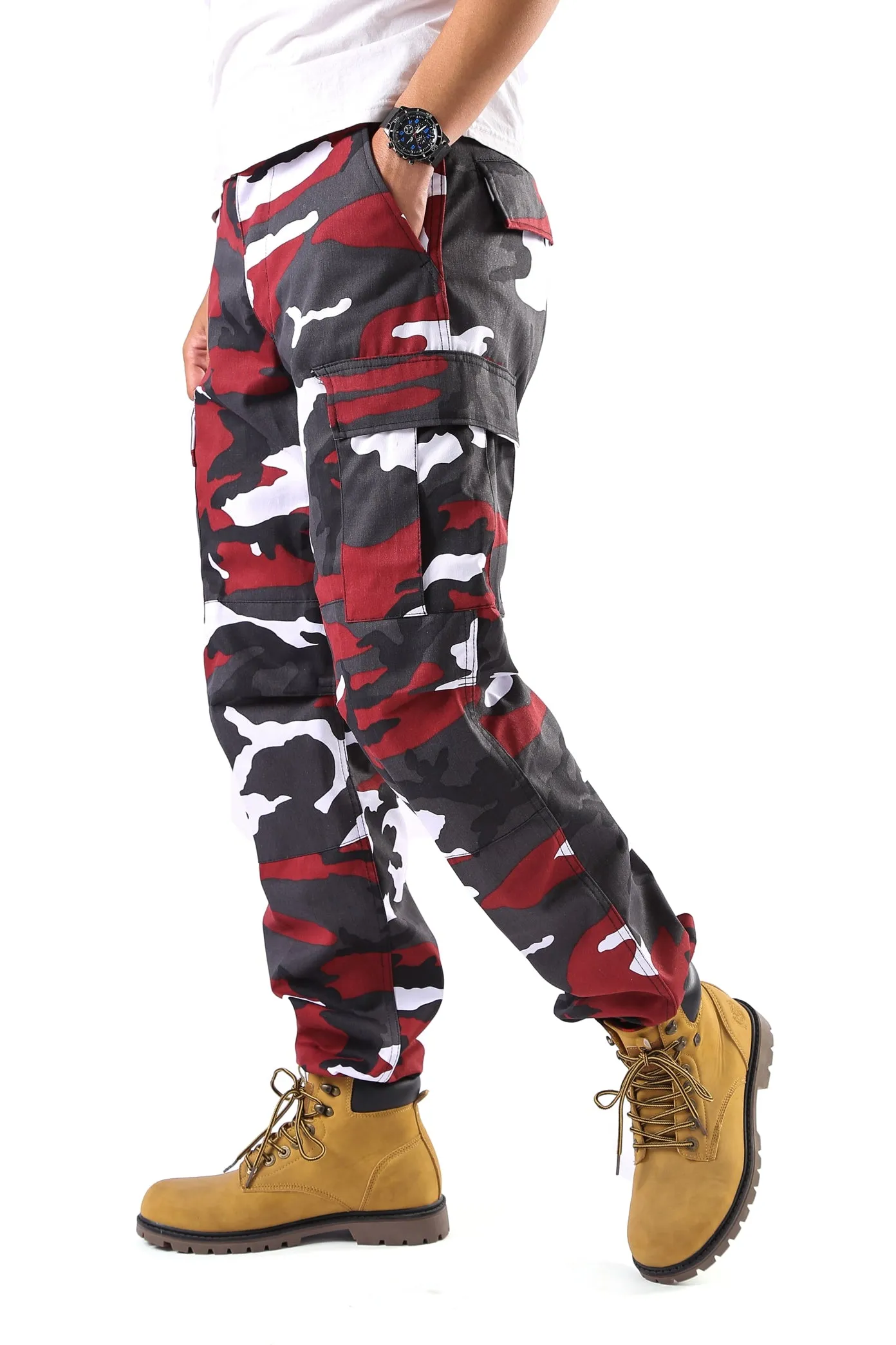 Mens Casual Multi-pocket Camouflage Cargo Pants Military Army Trousers BDU Pants Trousers with Button Fly