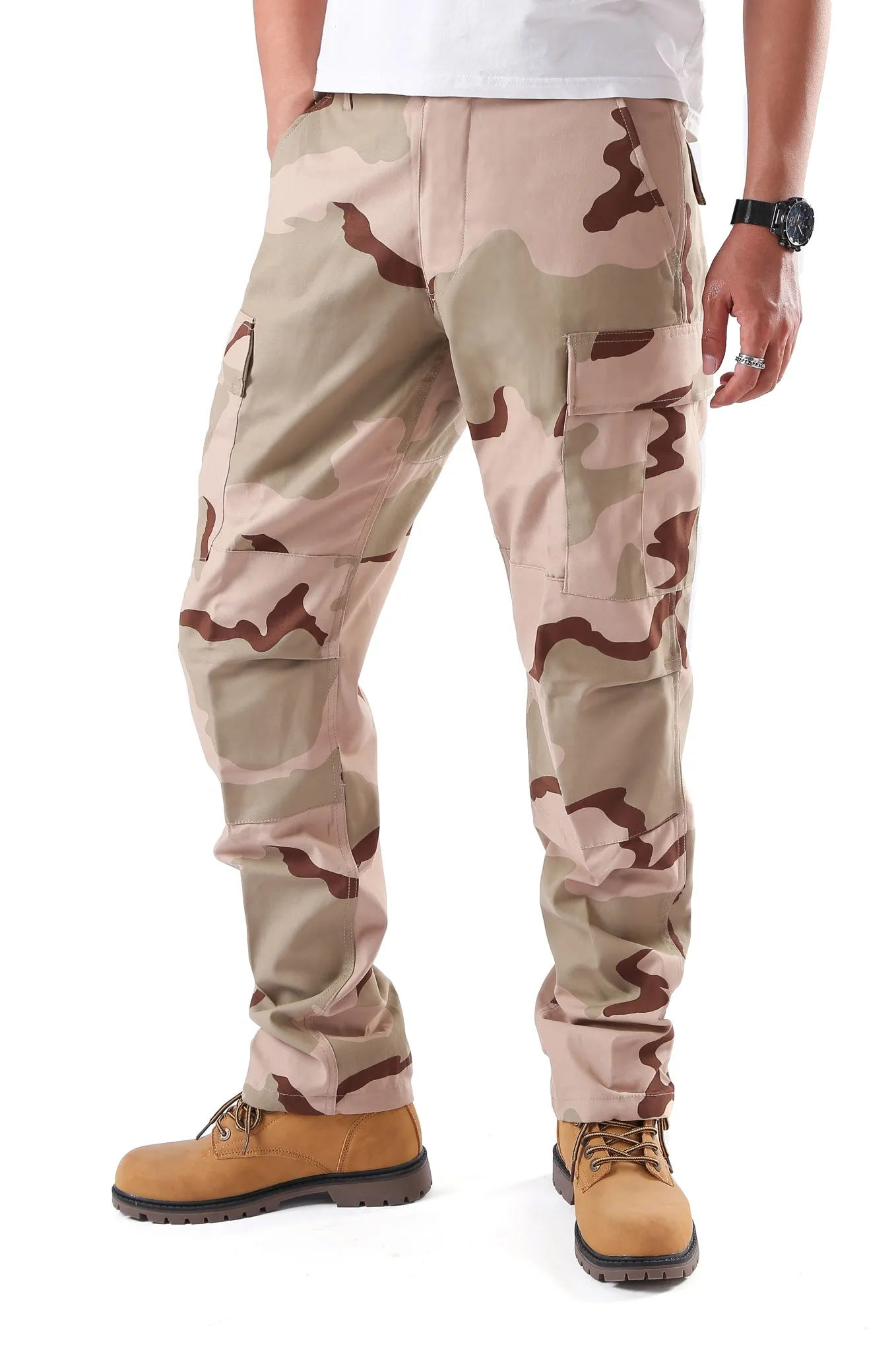 Mens Casual Multi-pocket Camouflage Cargo Pants Military Army Trousers BDU Pants Trousers with Button Fly