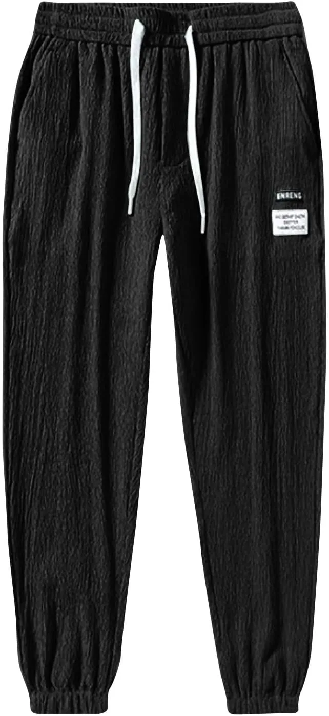 Men's Harem Drawstring Pants Japanese Casual Elastic Waist Baggy Trouser Hippie Yoga Pants with Pocket