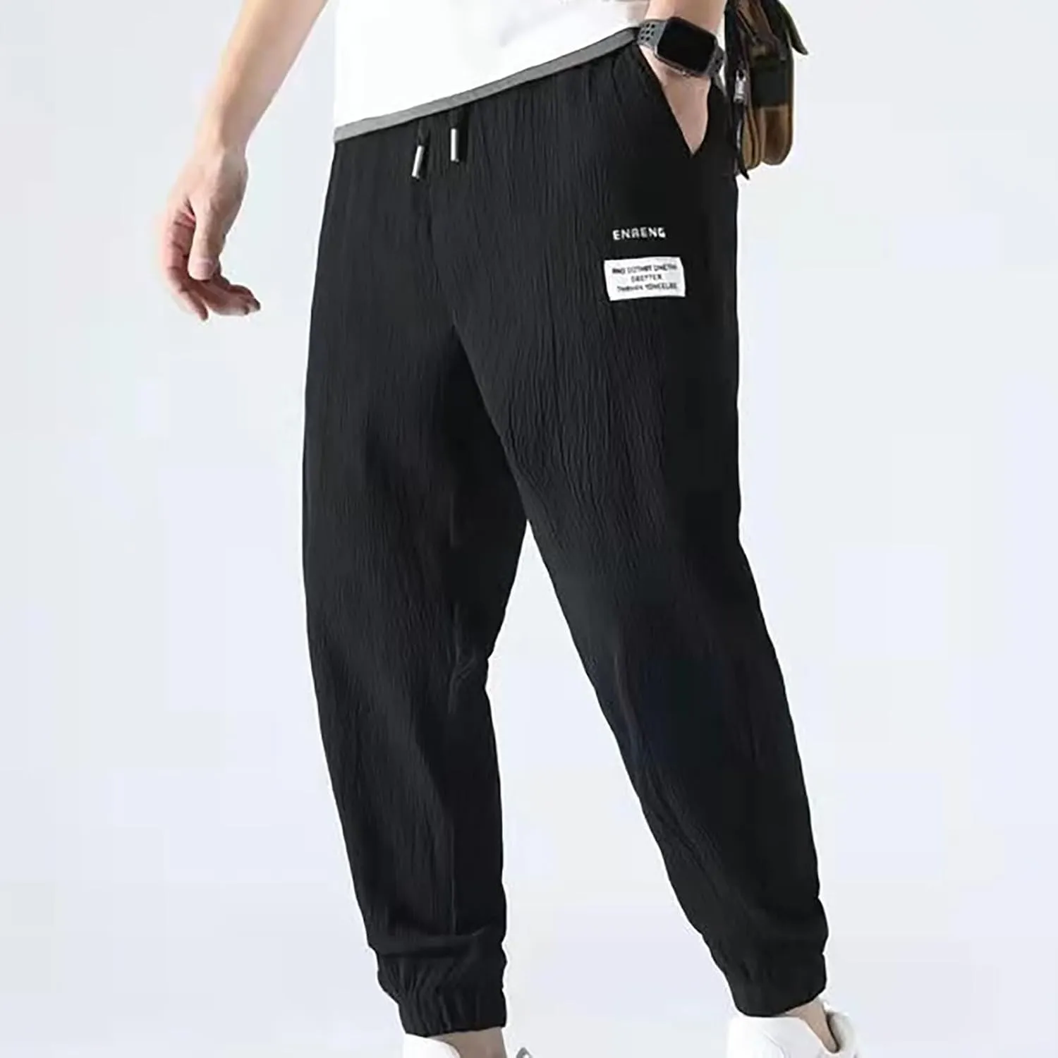 Men's Harem Drawstring Pants Japanese Casual Elastic Waist Baggy Trouser Hippie Yoga Pants with Pocket