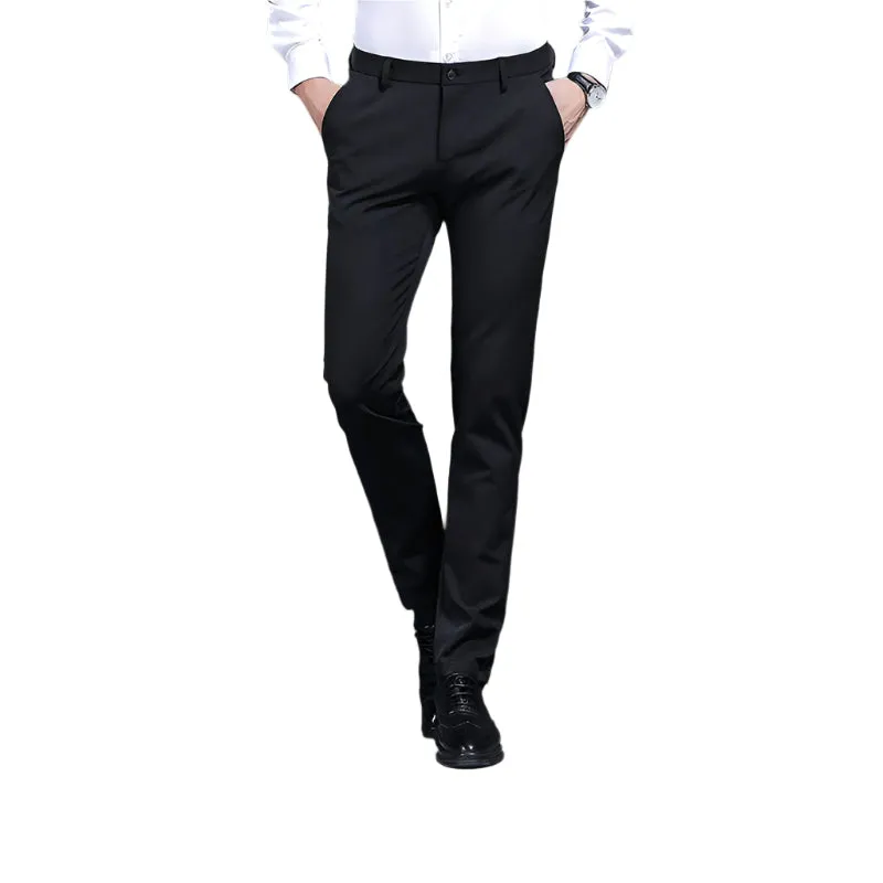 Men's High-Waisted Straight-Leg Polyester Trousers