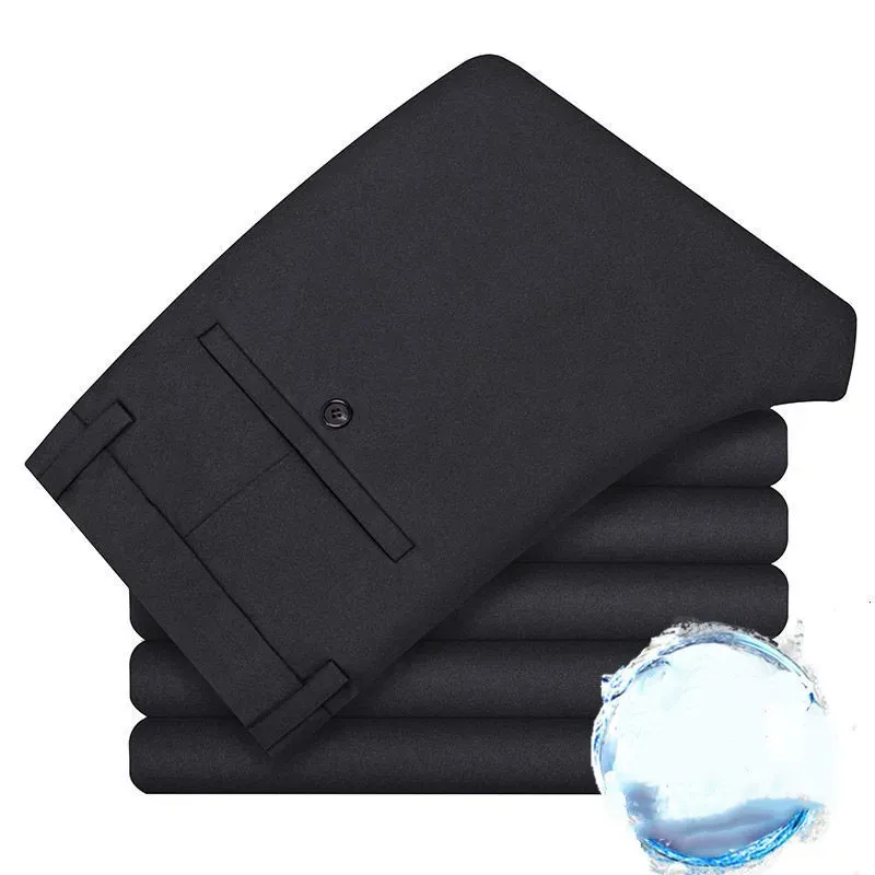 Men's High-Waisted Straight-Leg Polyester Trousers