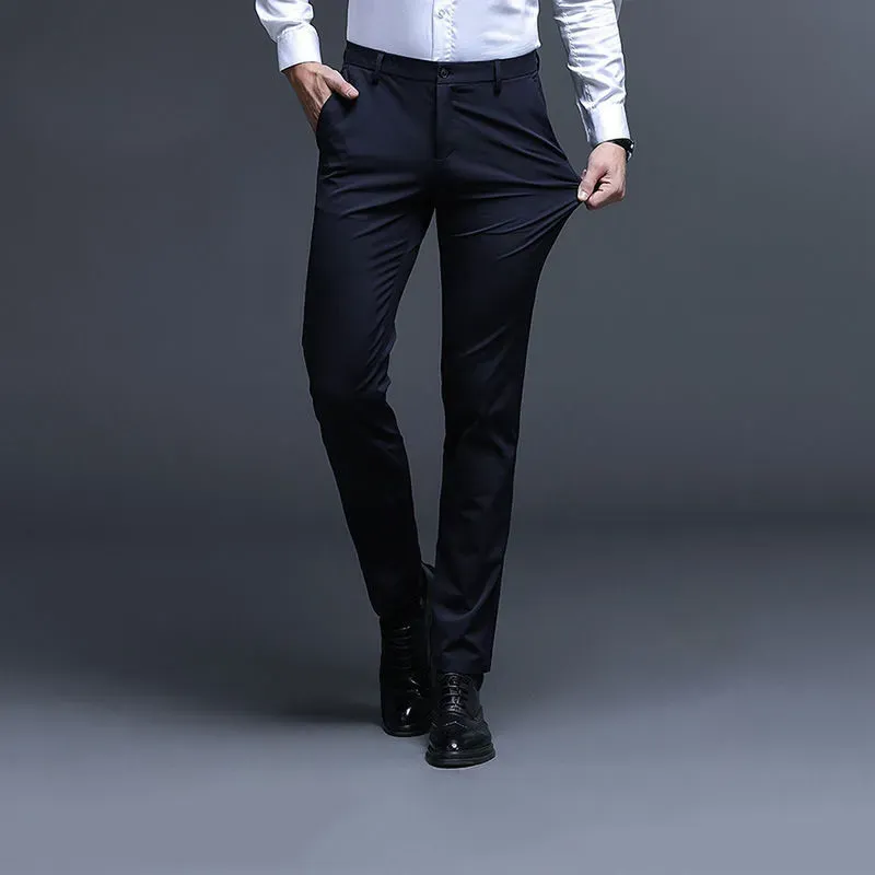 Men's High-Waisted Straight-Leg Polyester Trousers