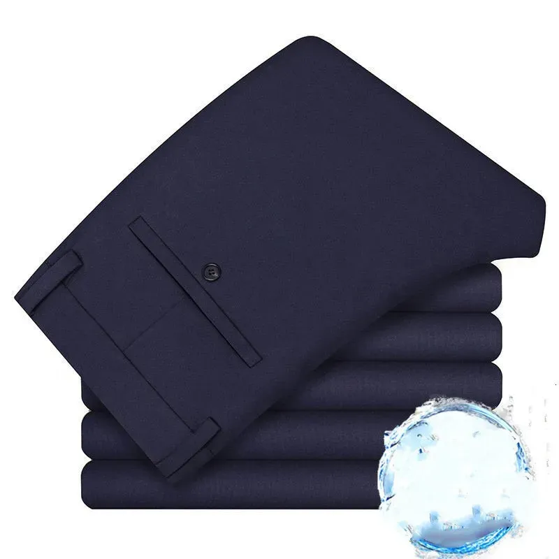 Men's High-Waisted Straight-Leg Polyester Trousers