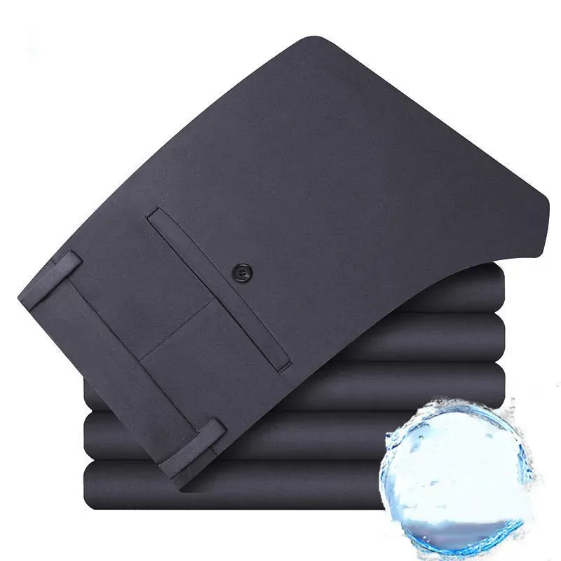 Men's High-Waisted Straight-Leg Polyester Trousers