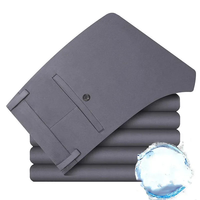 Men's High-Waisted Straight-Leg Polyester Trousers
