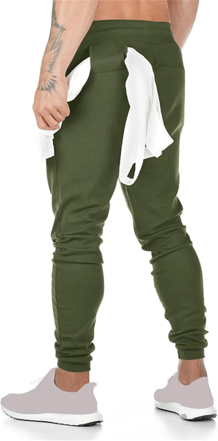 Mens Jogger Sweatpants Athletic Running Pants Lightweight Slim Fit Trousers Workout Running Pant with Zipper Pockets