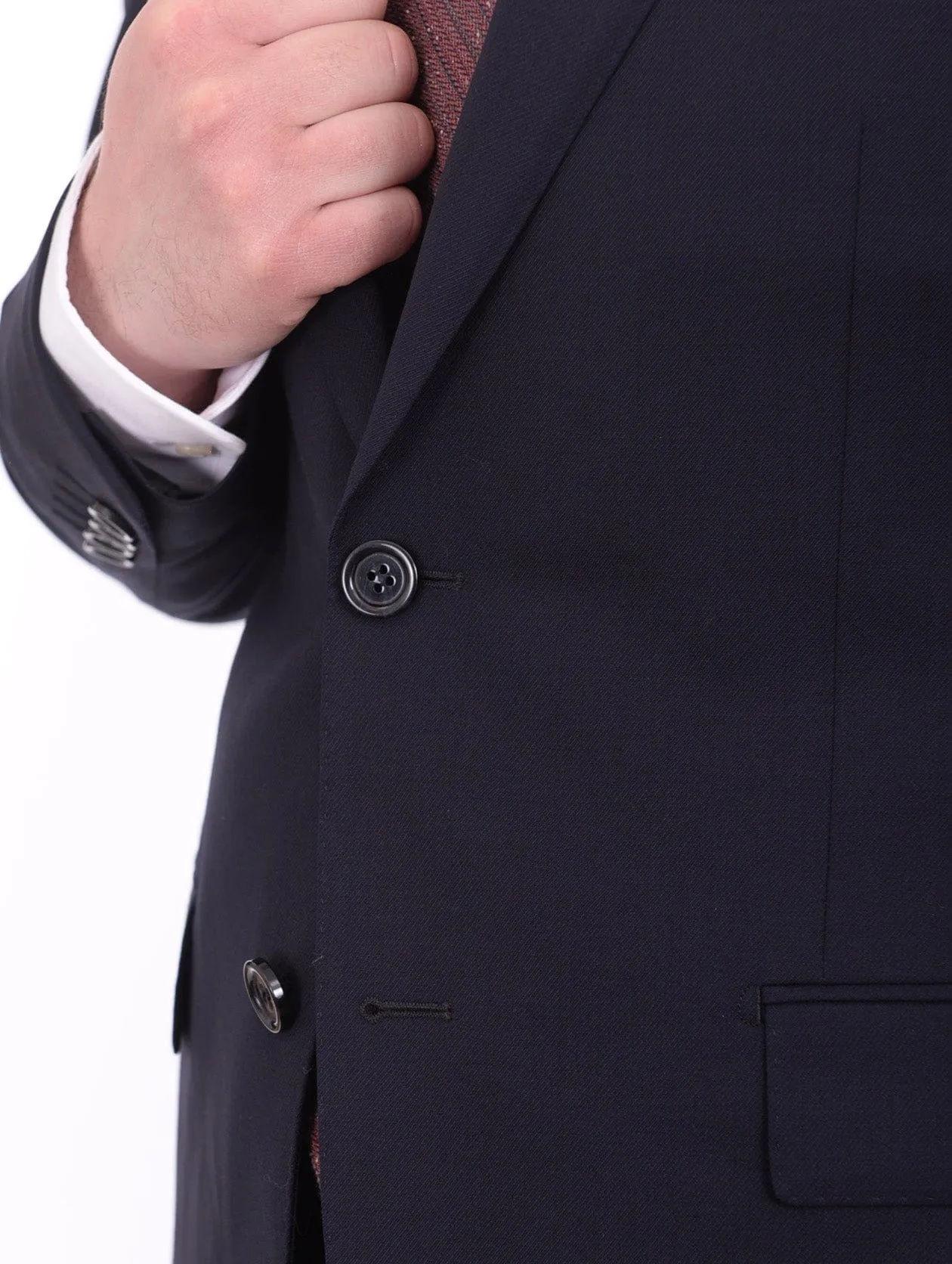 Mens Napoli Slim Fit Solid Navy Blue Half Canvassed Marzotto Wool Suit