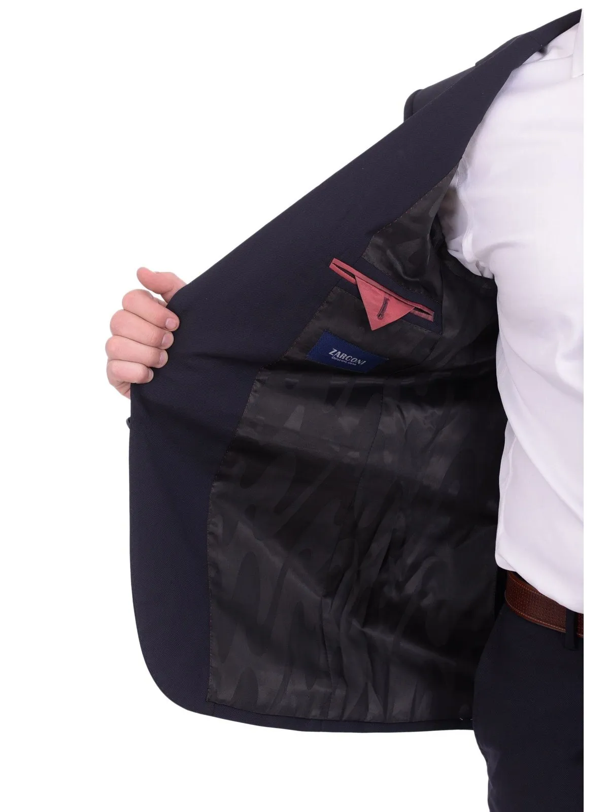 Mens Napoli Slim Fit Solid Navy Blue Half Canvassed Marzotto Wool Suit
