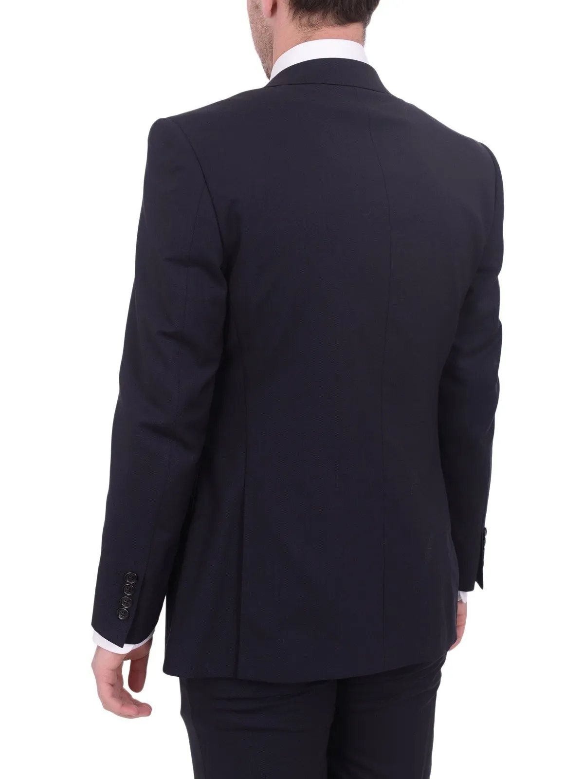 Mens Napoli Slim Fit Solid Navy Blue Half Canvassed Marzotto Wool Suit