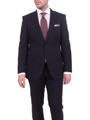 Mens Napoli Slim Fit Solid Navy Blue Half Canvassed Marzotto Wool Suit
