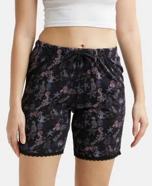Micro Modal Cotton Relaxed Fit Printed Shorts with Side Pockets - Black