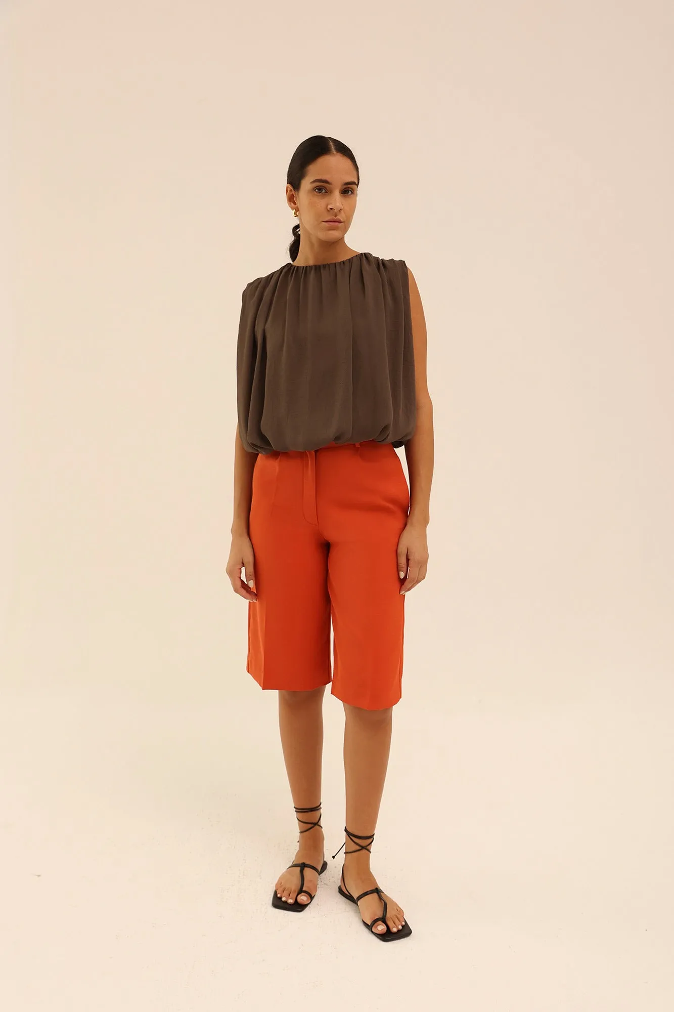 Mid Rise Bermuda Shorts in Red
